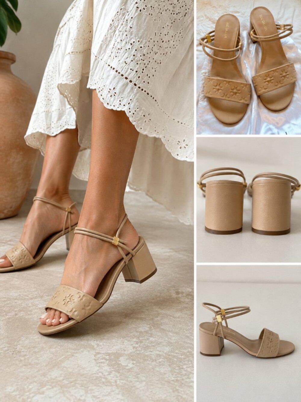 Luz da Lua Nude Leather Block Heel Ankle Strap Sandals Size 9